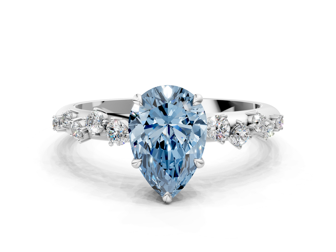 White gold Fancy Blue Pear  Diamond Cluster Prong-Set Solitaire Ring_72