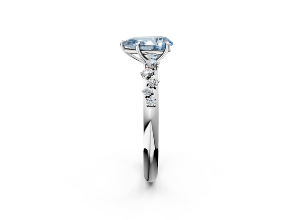 White gold Fancy Blue Pear  Diamond Cluster Prong-Set Solitaire Ring