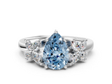 White gold Fancy Blue Pear  Diamond Floral Cluster Ring with Solitaire Band and Prong Setting_31