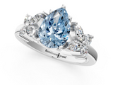 White gold Fancy Blue Pear  Diamond Floral Cluster Ring with Solitaire Band and Prong Setting_32