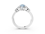 White gold Fancy Blue Pear  Diamond Floral Cluster Ring with Solitaire Band and Prong Setting_34