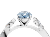 White gold Fancy Blue Pear  Diamond Floral Vine Solitaire Engagement Ring_7
