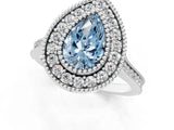 White gold Fancy Blue Pear  Diamond Halo Ring with Milgrain Frame and Pavé Band_59
