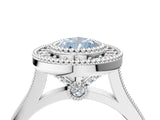 White gold Fancy Blue Pear  Diamond Halo Ring with Milgrain Frame and Pavé Band_62