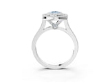 White gold Fancy Blue Pear  Diamond Halo Ring with Milgrain Frame and Pavé Band_63