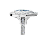 White gold Fancy Blue Pear  Diamond Halo Ring with Milgrain Frame and Pavé Band_63