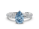 White gold Fancy Blue Pear  Diamond Pavé Band Solitaire Ring with Four-Prong Setting_49
