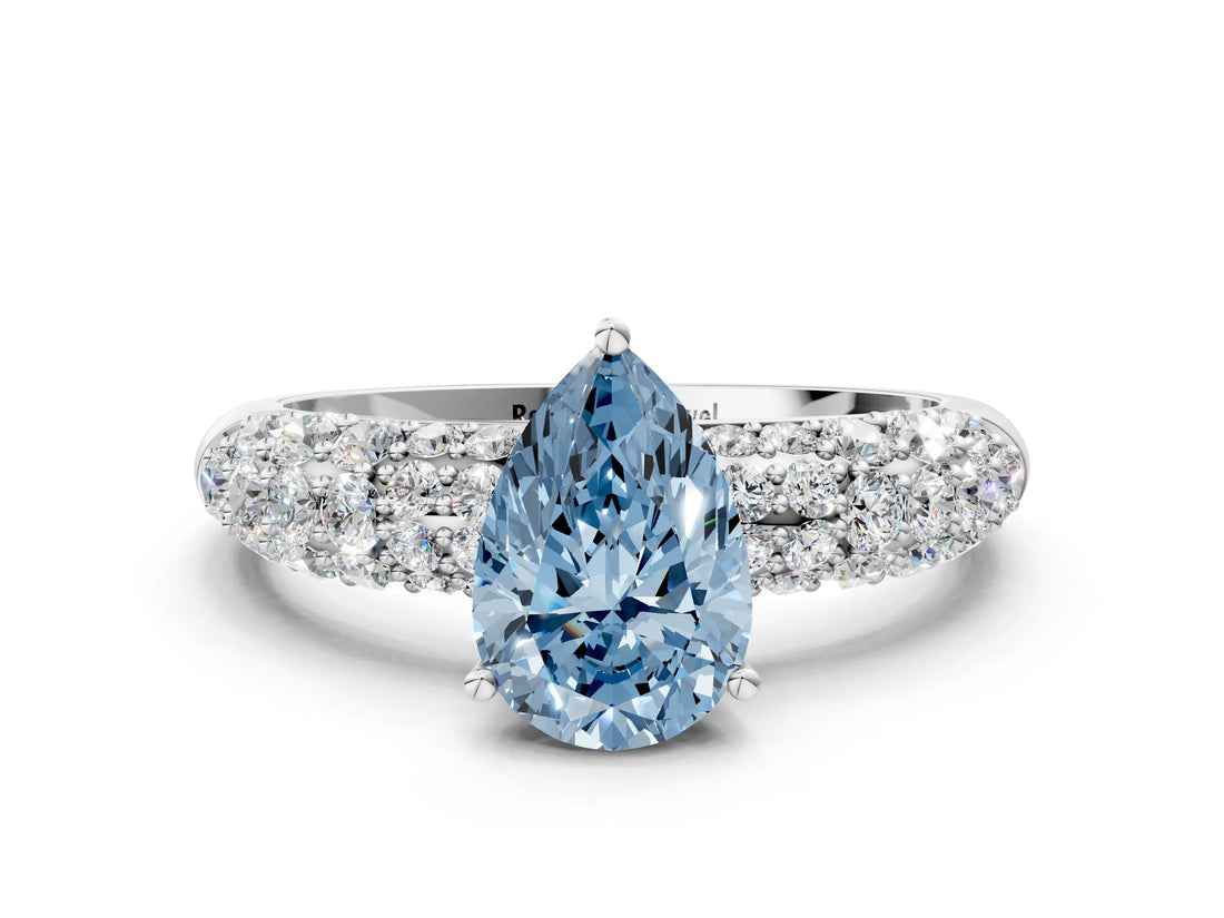 White gold Fancy Blue Pear  Diamond Pavé Band Solitaire Ring with Four-Prong Setting_49