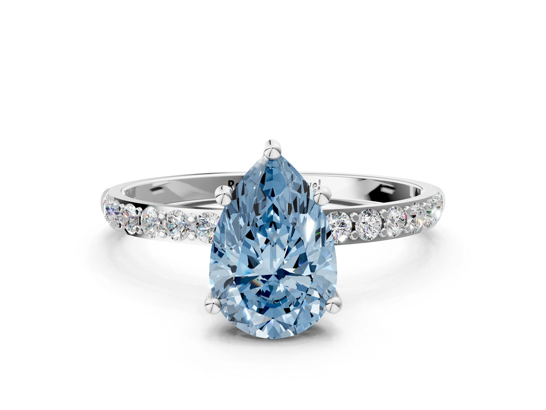 White gold Fancy Blue Pear  Diamond Pavé Band with Six-Prong Setting_45
