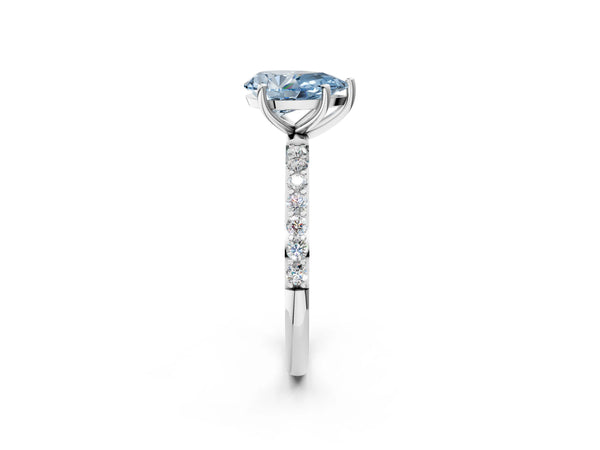 Platinum Fancy Blue Pear  Diamond Pavé Band with Six-Prong Setting