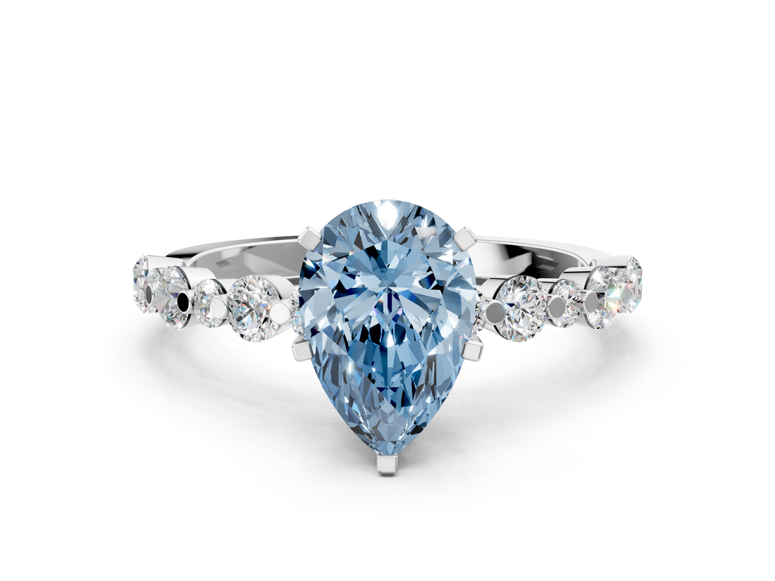 White gold Fancy Blue Pear  Diamond Prong Set Engagement Ring with Pave Band_220