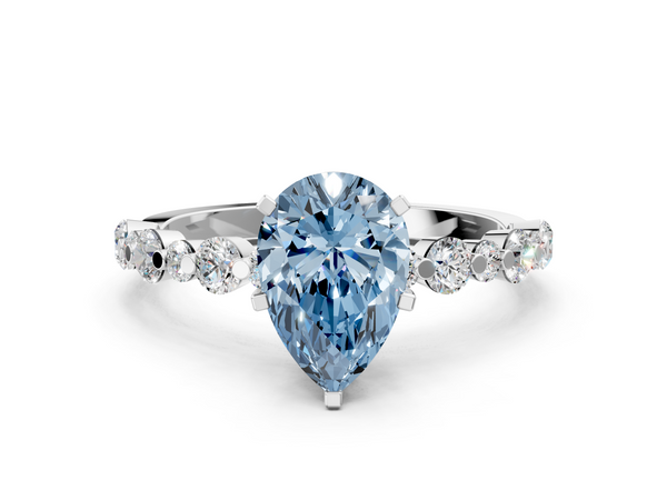 White Gold Pear-Shaped Solitaire Engagement Ring Setting for Fancy Blue Center with Alternating Size Shared Prong Band