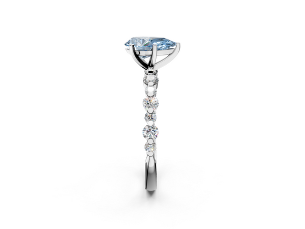White Gold Pear-Shaped Solitaire Engagement Ring Setting for Fancy Blue Center with Alternating Size Shared Prong Band