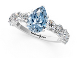 White gold Fancy Blue Pear  Diamond Prong Setting with Side Stones on a Pave Band_128