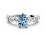 White gold Fancy Blue Pear  Diamond Prong Setting with Side Stones on a Pave Band_130