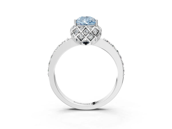 Platinum Fancy Blue Pear  Diamond Solitaire Ring with Shared Prong Pavé Band