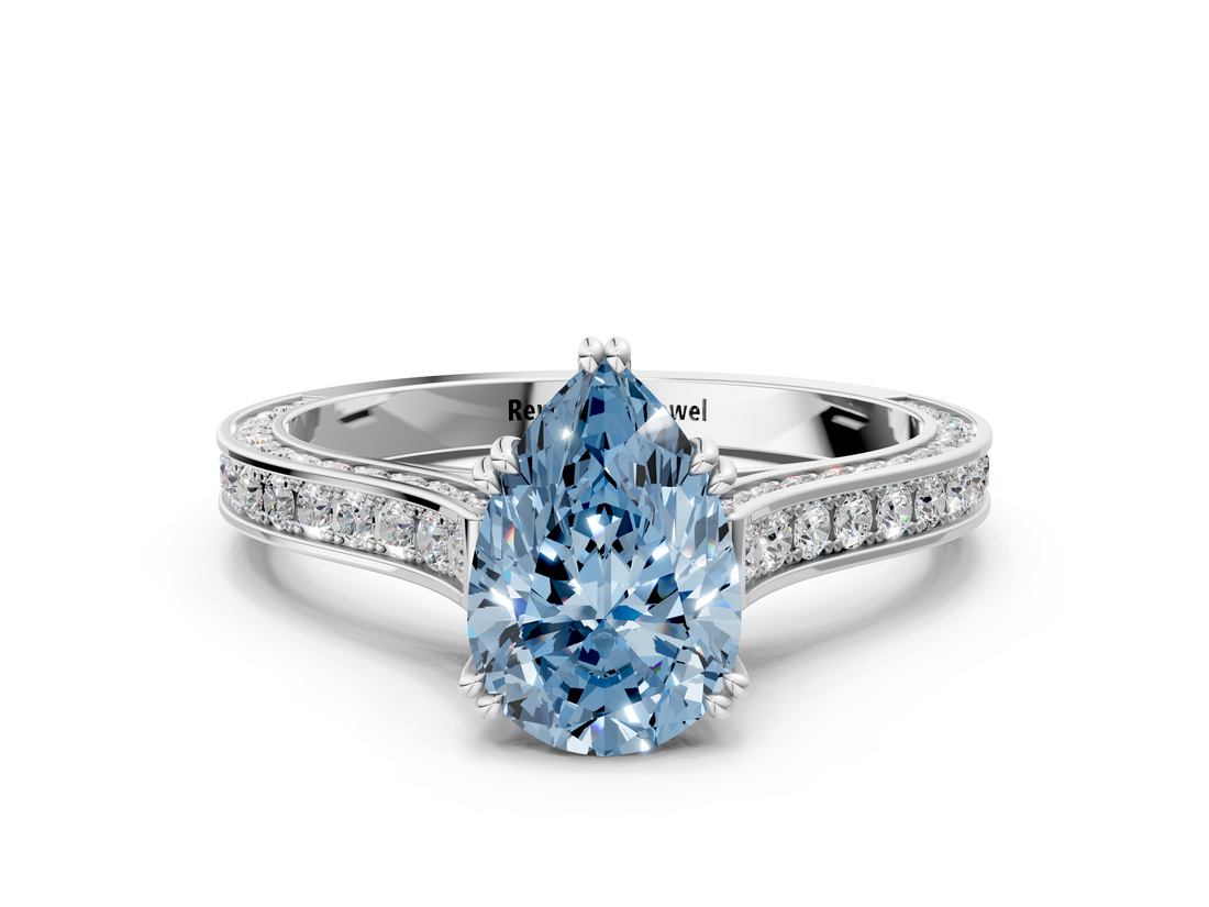 White gold Fancy Blue Pear  Diamond Solitaire with Pave Band and Six-Prong Setting_20