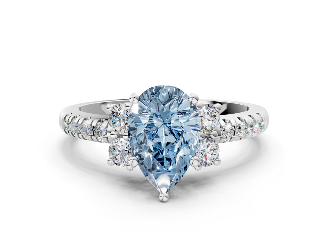 White gold Fancy Blue Pear  Diamond Three-Stone Pave Band with Four-Prong Setting_20