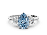 White gold Fancy Blue Pear  Diamond Three-Stone Ring with Trapezoid Side Stones and Prong Setting_17