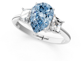 White gold Fancy Blue Pear  Diamond Three-Stone Ring with Trapezoid Side Stones and Prong Setting_18