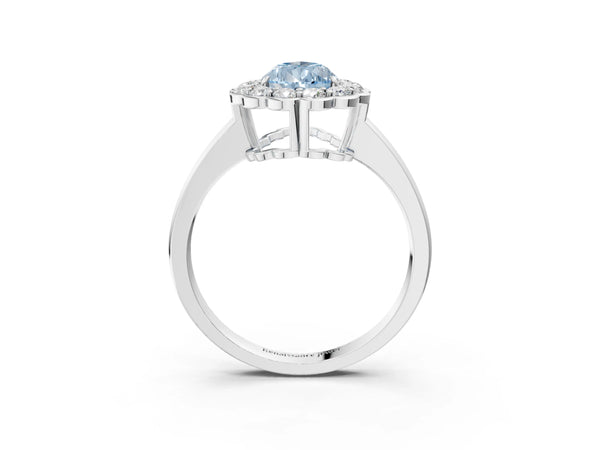White gold Fancy Blue Pear  Halo Cluster Diamond Engagement Ring with Solitaire Band and Prong Setting