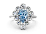 White gold Fancy Blue Pear  Halo Diamond Cluster Engagement Ring with Milgrain Bezel Setting and Solitaire Band_45
