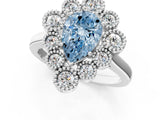 White gold Fancy Blue Pear  Halo Diamond Cluster Engagement Ring with Milgrain Bezel Setting and Solitaire Band_46