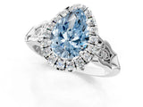 White gold Fancy Blue Pear  Halo Diamond Engagement Ring with Filigree Band and Four-Prong Setting_106