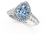 White gold Fancy Blue Pear  Halo Diamond Engagement Ring with Intricate Filigree Band and Four-Prong Setting_55