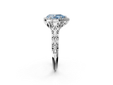 White gold Fancy Blue Pear  Halo Diamond Engagement Ring with Intricate Filigree Band and Four-Prong Setting_56