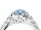 White gold Fancy Blue Pear  Halo Diamond Engagement Ring with Intricate Filigree Band and Four-Prong Setting_58