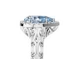 White gold Fancy Blue Pear  Halo Diamond Engagement Ring with Intricate Filigree Band and Four-Prong Setting_59