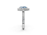 White gold Fancy Blue Pear  Halo Diamond Engagement Ring with Milgrain Pave Band and Four-Prong Setting_125