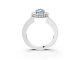 White gold Fancy Blue Pear  Halo Diamond Engagement Ring with Milgrain Pave Band and Four-Prong Setting_126