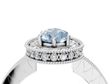 White gold Fancy Blue Pear  Halo Diamond Engagement Ring with Milgrain Pave Band and Four-Prong Setting_127