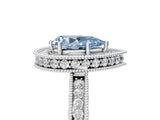 White gold Fancy Blue Pear  Halo Diamond Engagement Ring with Milgrain Pave Band and Four-Prong Setting_128