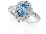 White gold Fancy Blue Pear  Halo Diamond Engagement Ring with Pavé Band and Four-Prong Setting_58