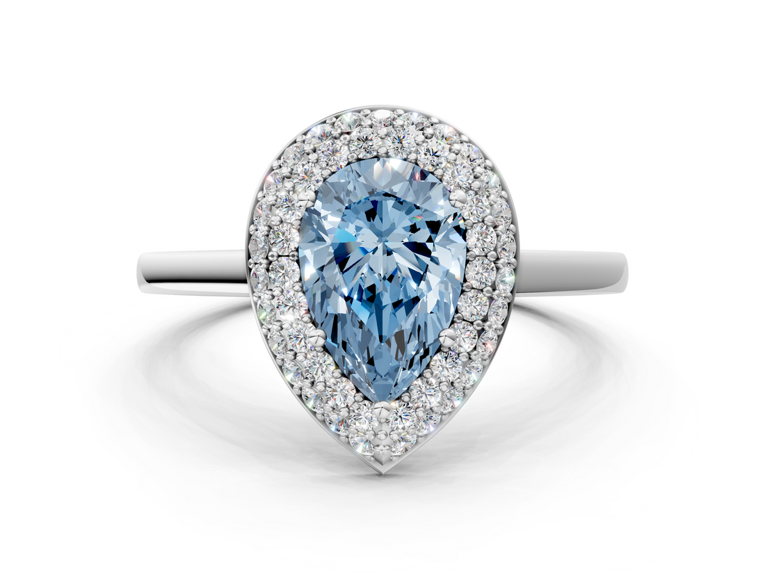 White gold Fancy Blue Pear  Halo Diamond Engagement Ring with Solitaire Band and Four-Prong Setting_20