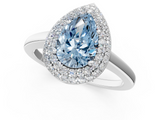 White gold Fancy Blue Pear  Halo Diamond Engagement Ring with Solitaire Band and Four-Prong Setting_21