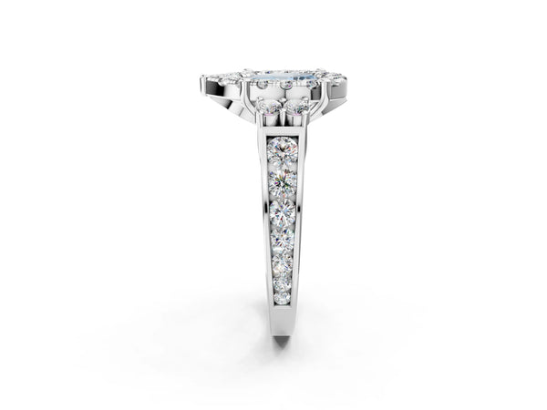 White gold Fancy Blue Pear  Halo Diamond Engagement Ring with Split Shank and Four-Prong Setting
