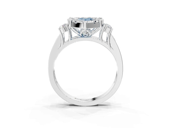 White gold Fancy Blue Pear  Halo Diamond Engagement Ring with Split Shank and Four-Prong Setting