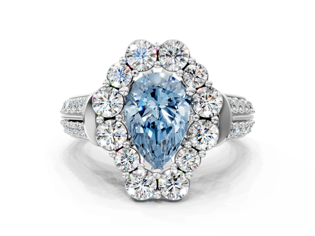 White gold Fancy Blue Pear  Halo Diamond Engagement Ring with Split Shank and Prong Setting_66