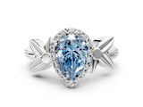 White gold Fancy Blue Pear  Halo Diamond Floral Band with Four-Prong Setting_55