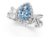 White gold Fancy Blue Pear  Halo Diamond Floral Band with Four-Prong Setting_56