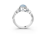 White gold Fancy Blue Pear  Halo Diamond Floral Band with Four-Prong Setting_58