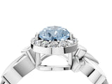 White gold Fancy Blue Pear  Halo Diamond Floral Band with Four-Prong Setting_59