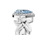 White gold Fancy Blue Pear  Halo Diamond Floral Band with Four-Prong Setting_60