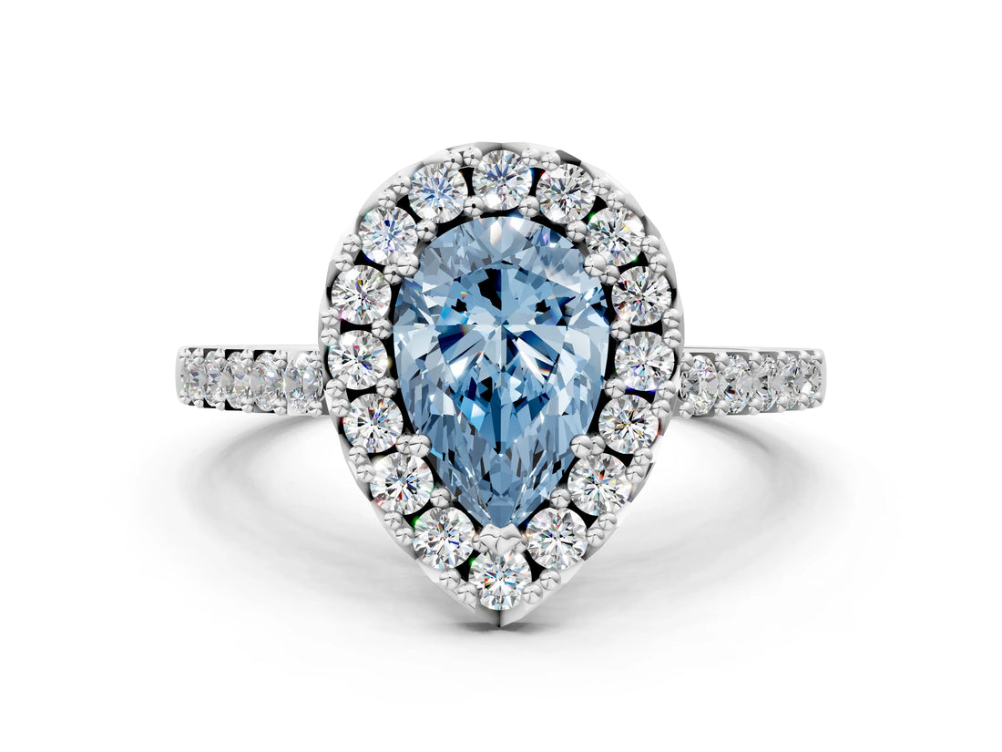 White gold Fancy Blue Pear  Halo Diamond Pavé Solitaire Ring_45