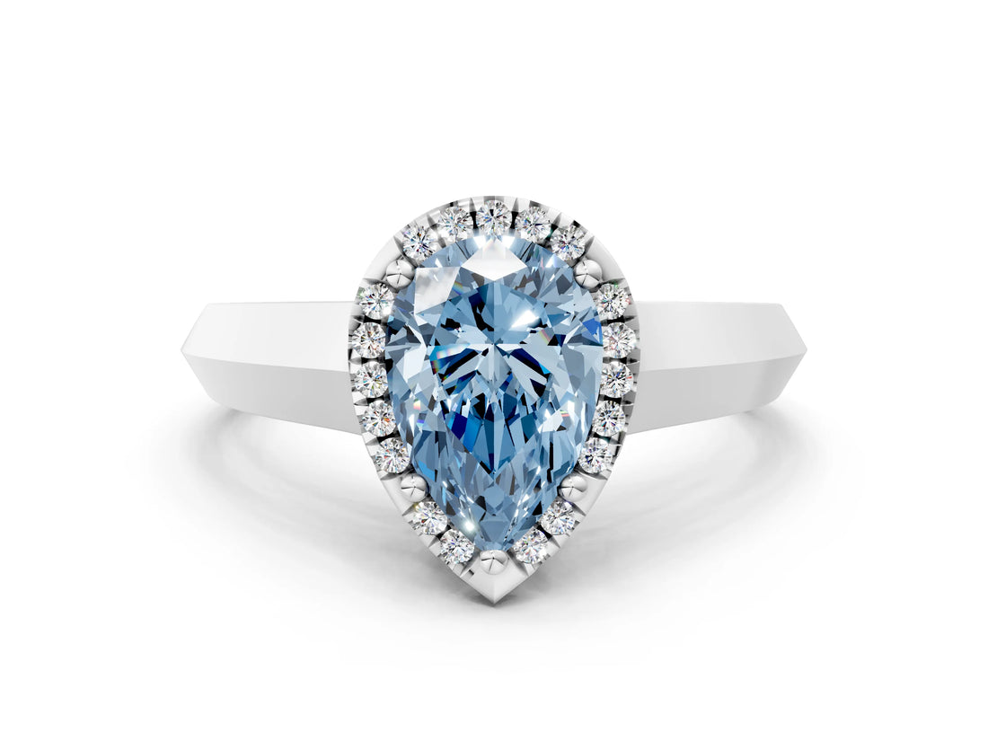 White gold Fancy Blue Pear  Halo Diamond Ring with Cathedral Band and Four-Prong Setting_49