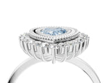 White gold Fancy Blue Pear  Halo Diamond Ring with Milgrain Edge and Round Prong Setting_41